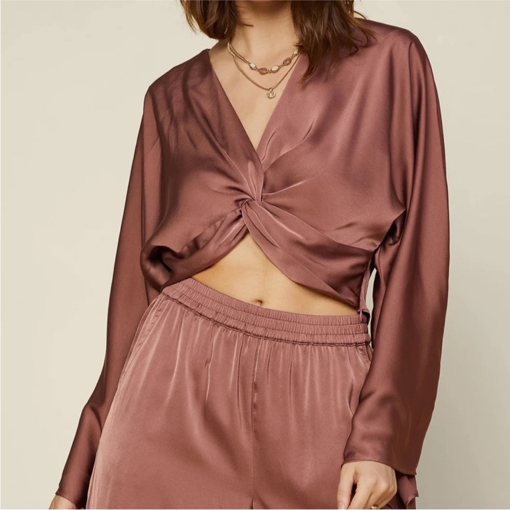 Skies are Blue Twisted Front Satin Blouse